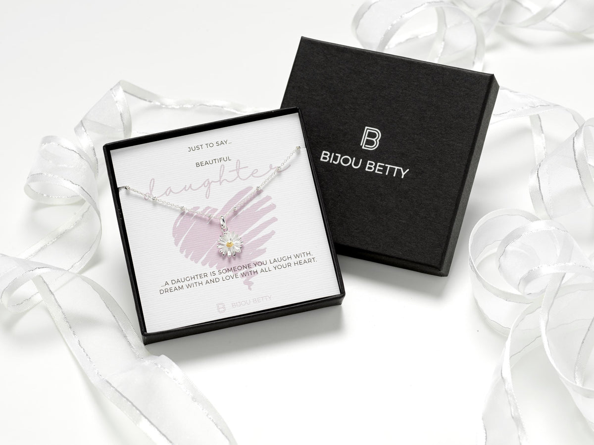 Gift for Daughter, Solid sterling silver daisy necklace.  Gift box and matching gift bag.  Perfect for Birthdays, Christmas, Wedding Day