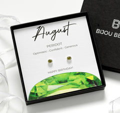 August Birthstone Earrings - Sterling Silver Peridot Studs Gift for Daughter, Mum, Sister or Friend