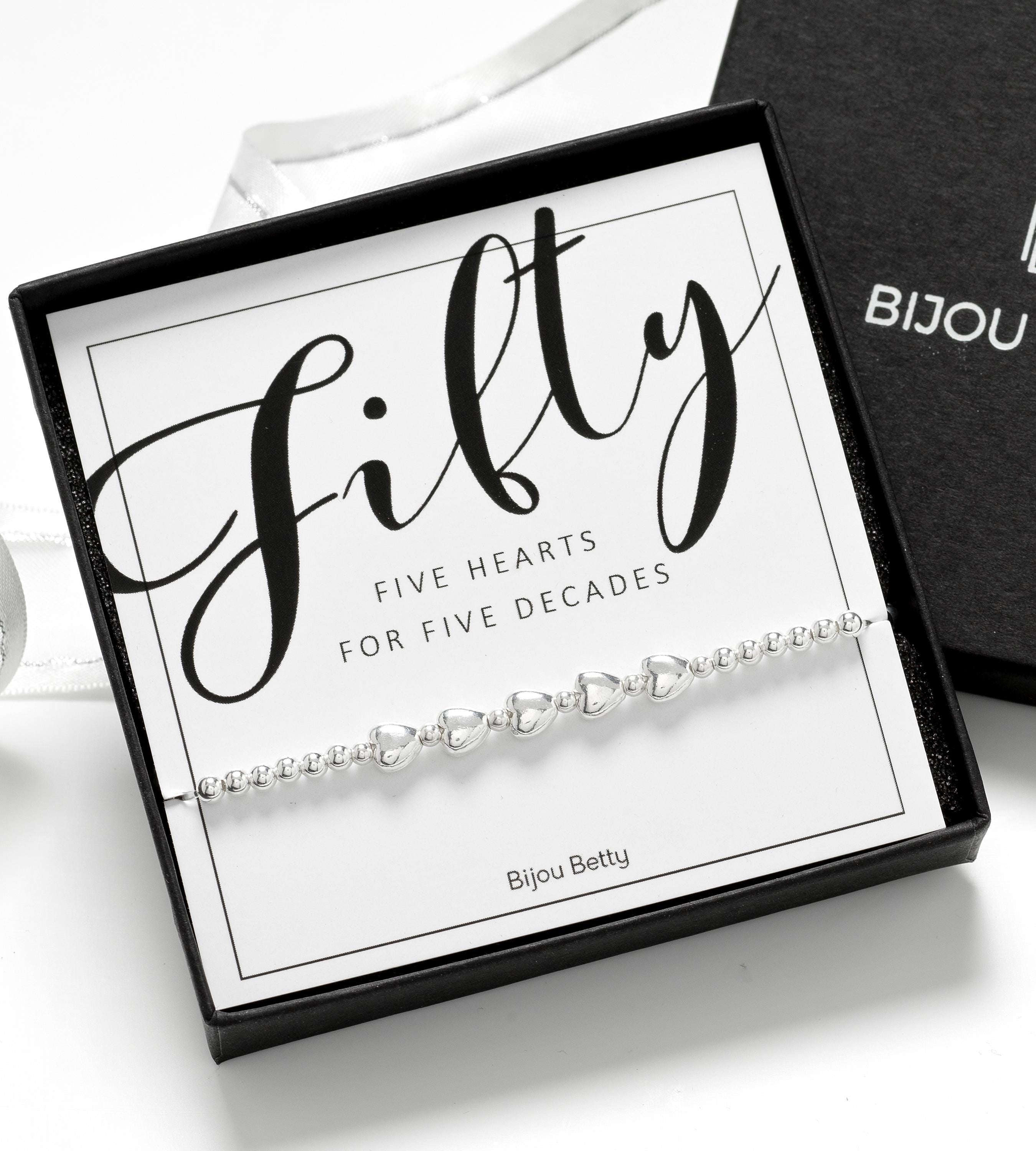 Sterling Silver 50th Birthday Heart Bracelet Gift