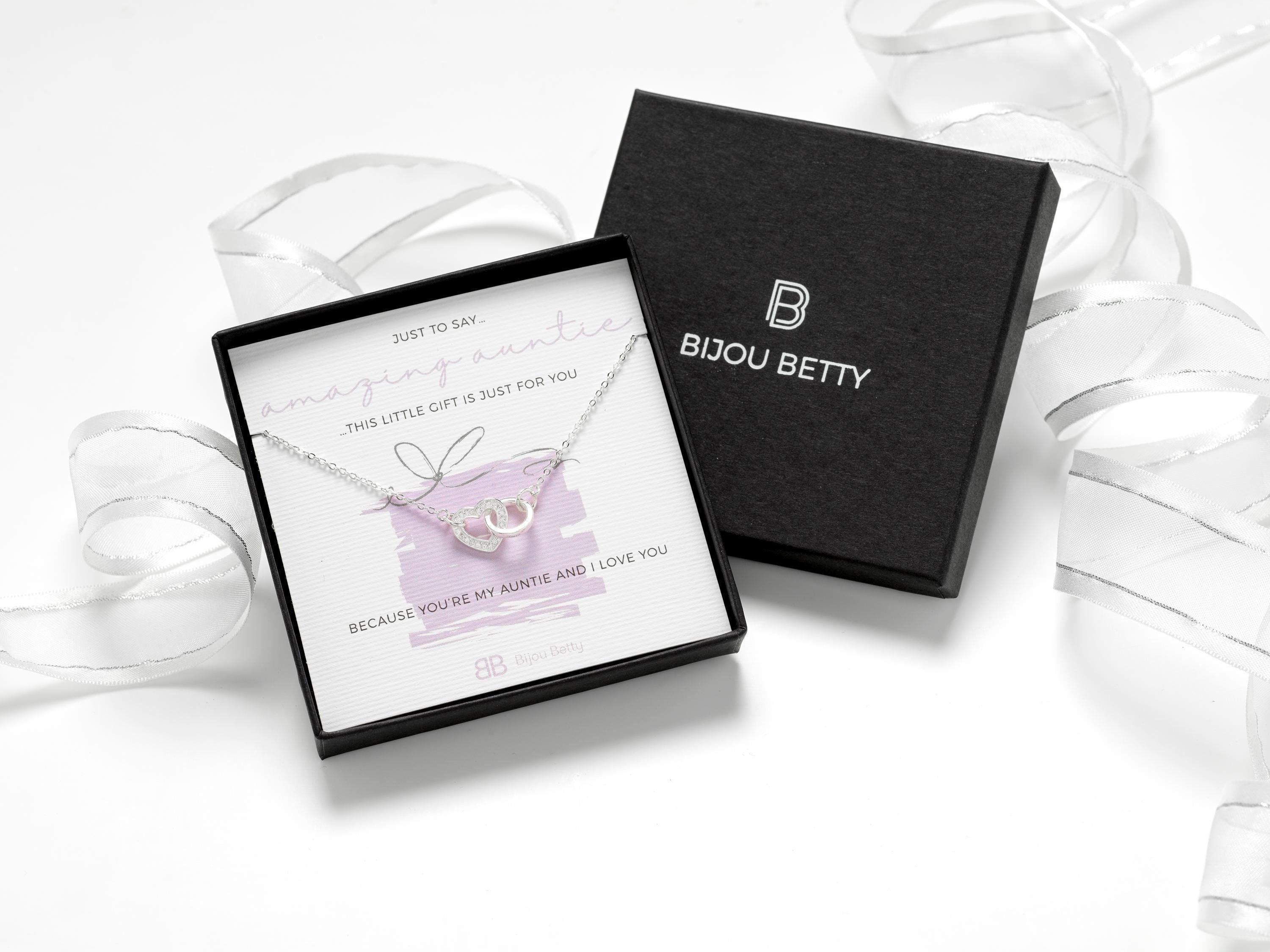 Sterling silver auntie circle necklace in Bijou Betty gift box.