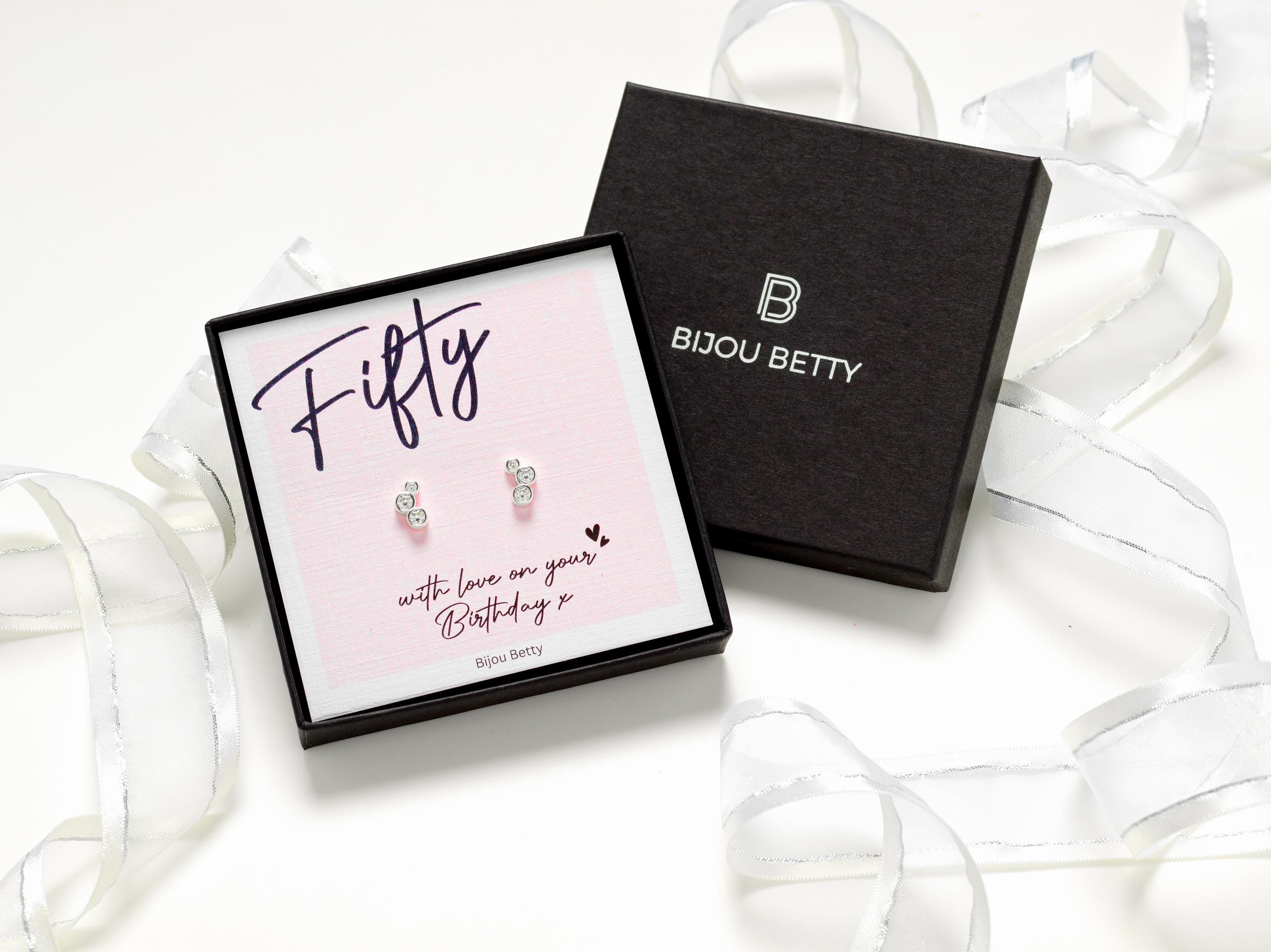 50th Birthday Gift - Sterling Silver Earrings for Mum, Sister, Grandmother, or Friend | Birthday Jewellery | Luxury Packaging