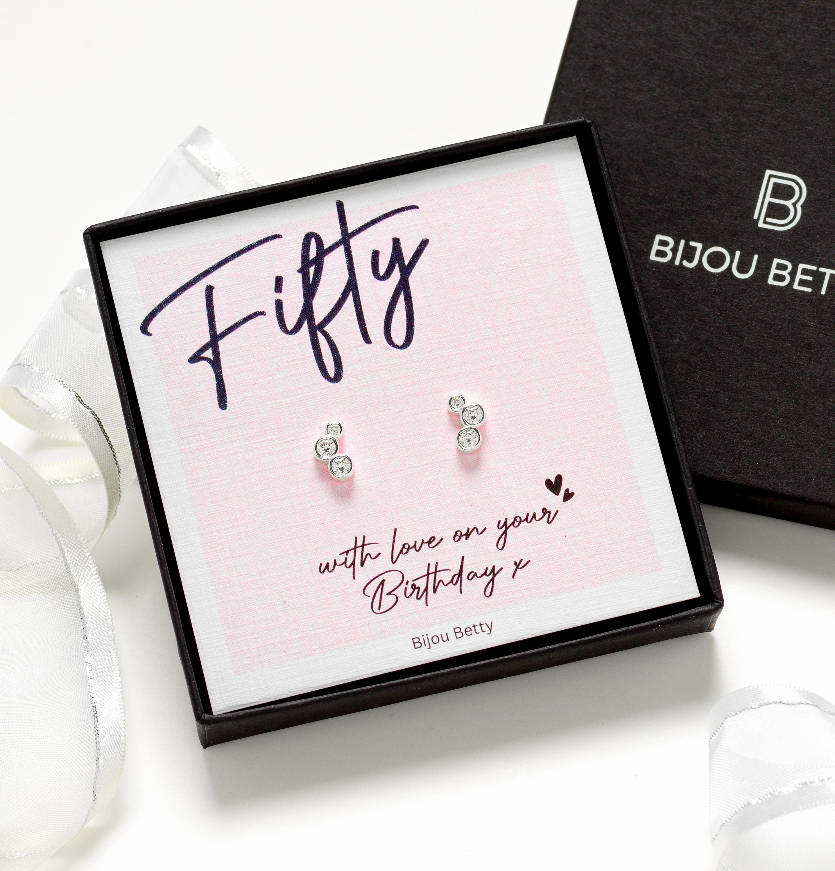 50th Birthday Gift - Sterling Silver Earrings for Mum, Sister, Grandmother, or Friend | Birthday Jewellery | Luxury Packaging