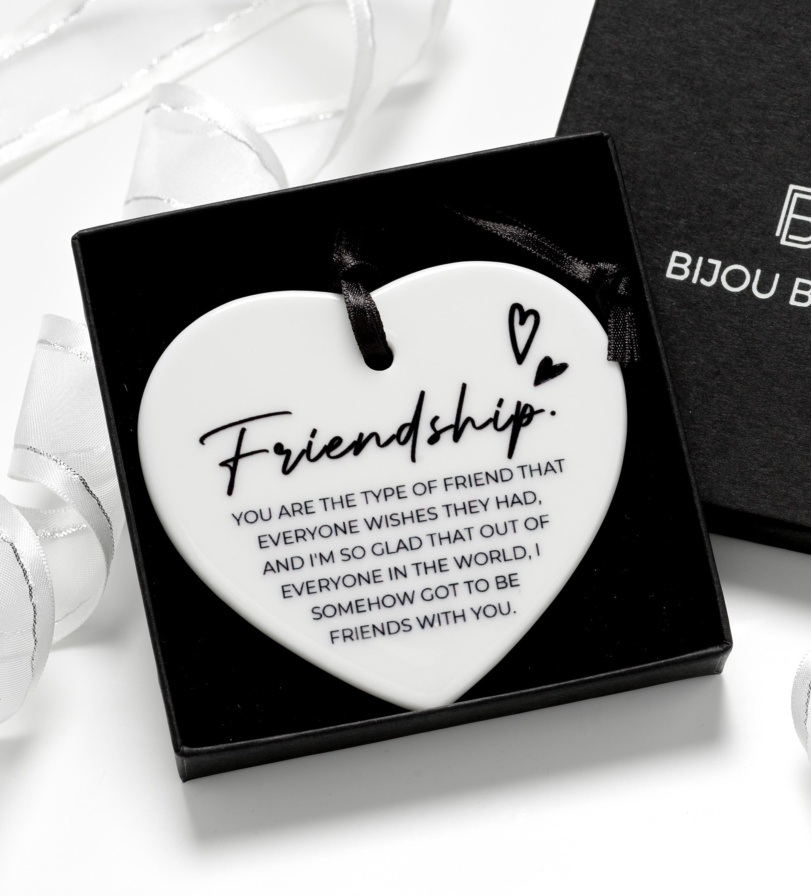 Friend Gift Ceramic Heart Keepsake Best Friend Quote Ribbon. Birthdays, Christmas or Thank You Gift