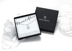Sterling silver never alone necklace support gift, 12mm daisy pendant, 16-18 inch chain, in Bijou Betty gift box with bag and card.