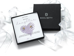 Sterling silver heart earrings gift for daughter, 7mm x 8mm charms, in Bijou Betty gift box with card and bag.
