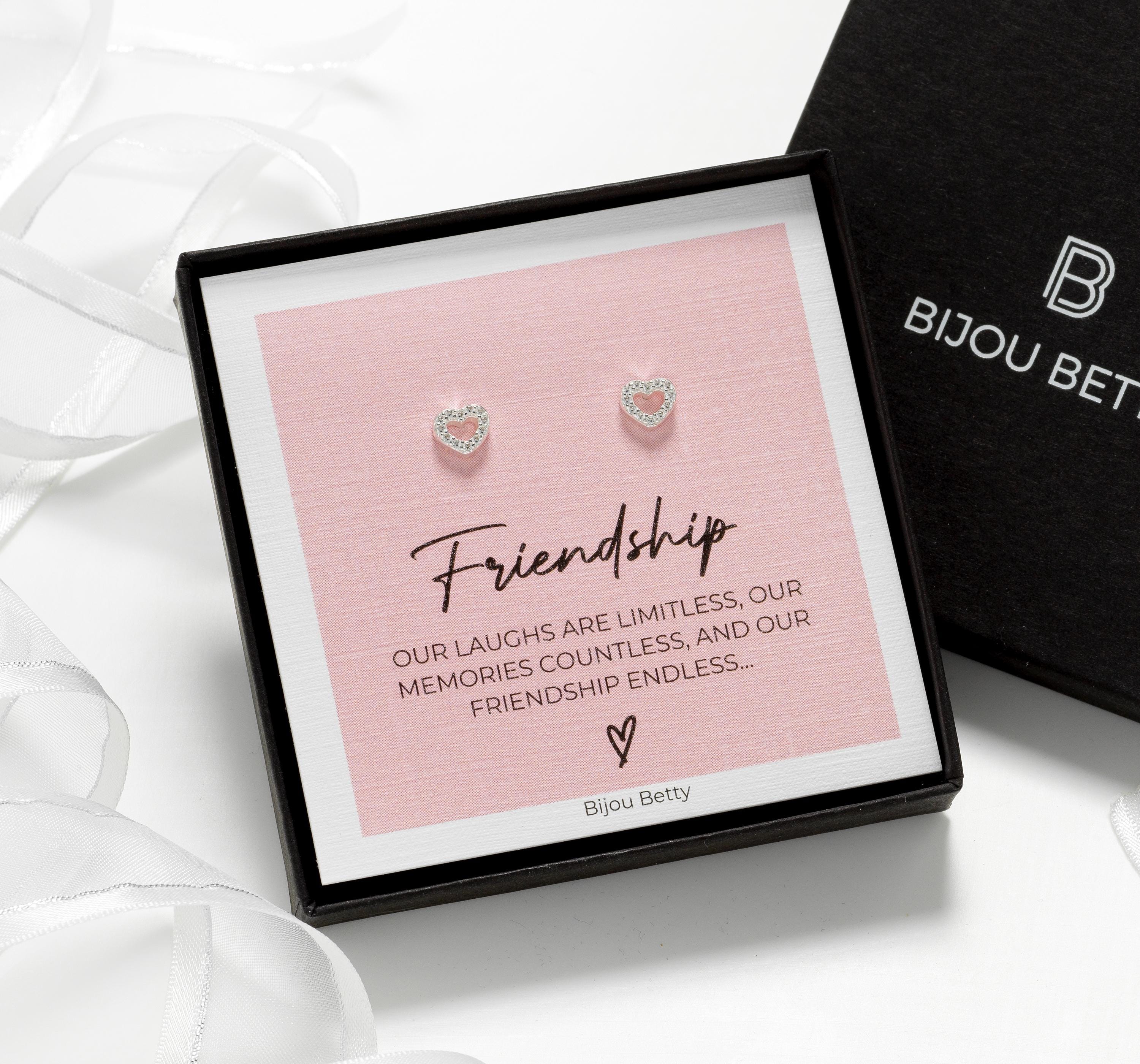 Silver Friendship Heart Earrings Gift for Her, Birthday. Christmas, Thank You's