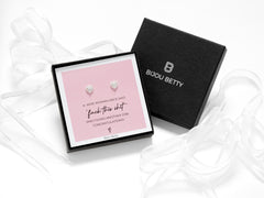 Bijou Betty’s colleague leaving gift set, 925 silver heart studs in gift box with bag, tissue, and card A wise woman once said…