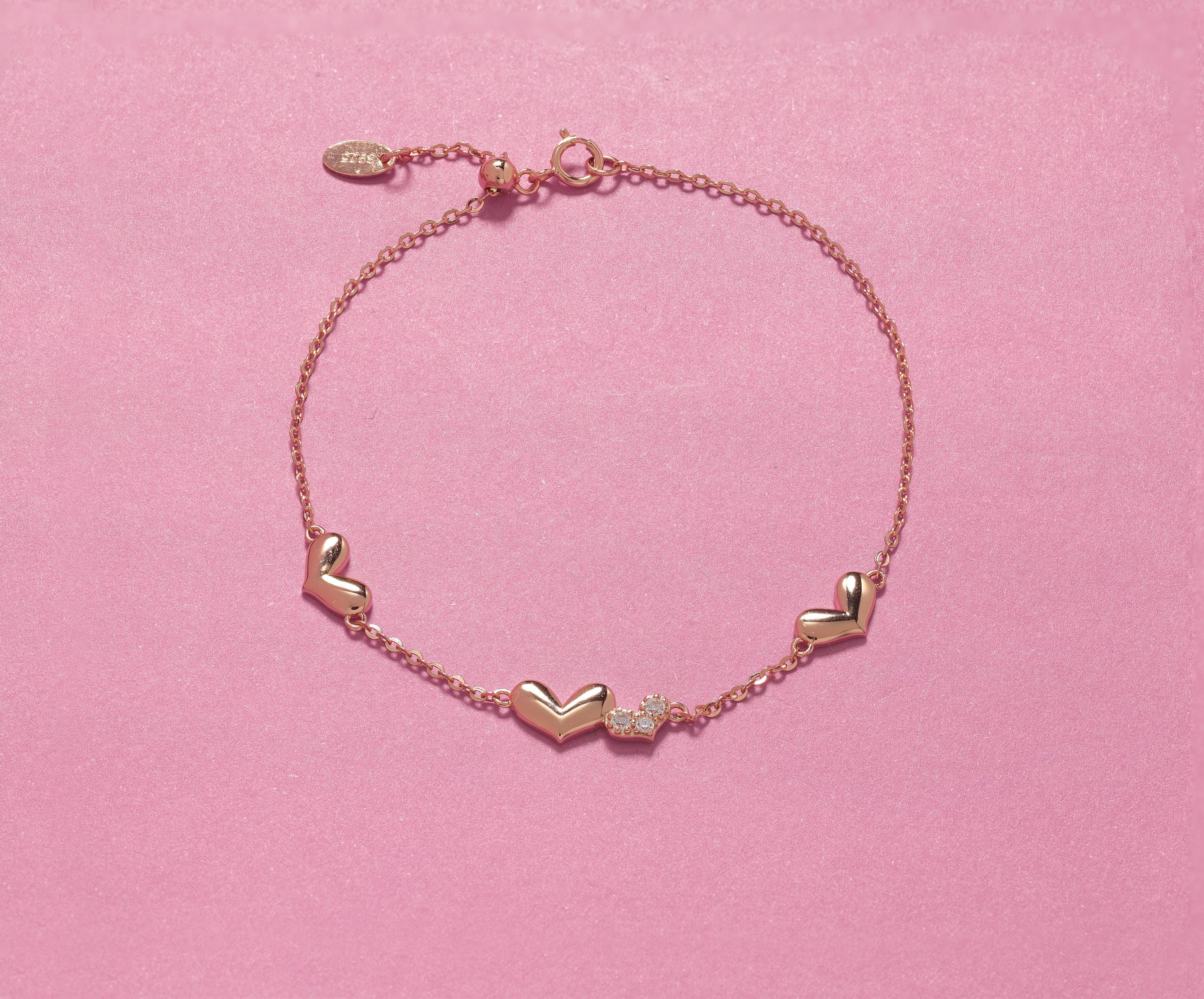 925 silver 40th birthday heart bracelet, 4 hearts with cubic zirconia.