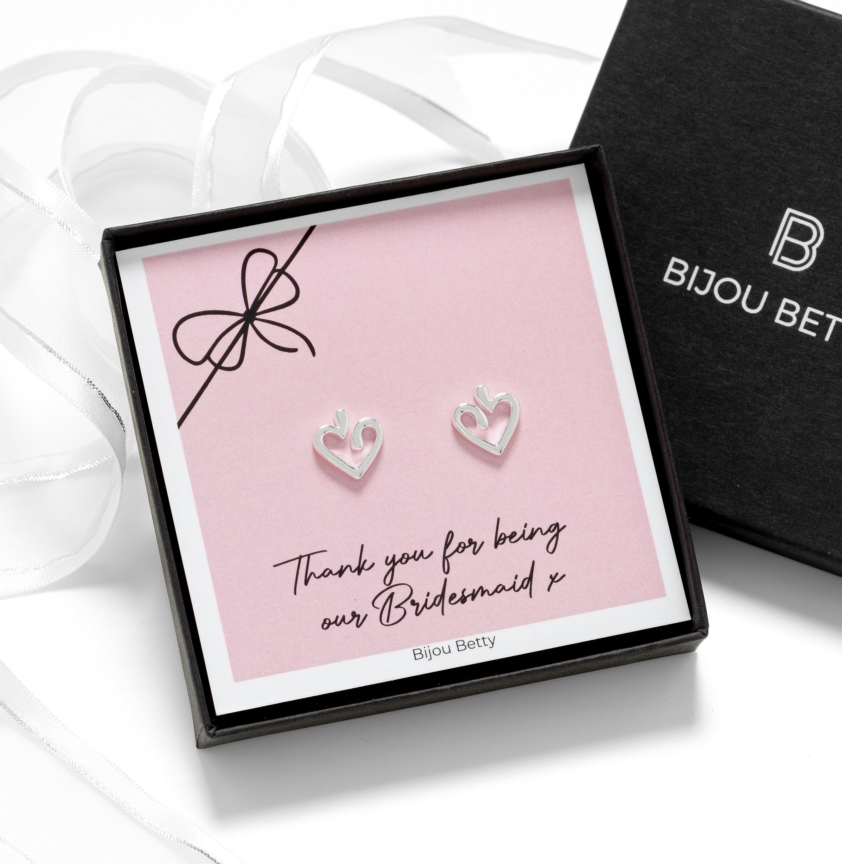 Bridesmaid Thank You Sterling Silver Heart Earrings – Wedding Gift