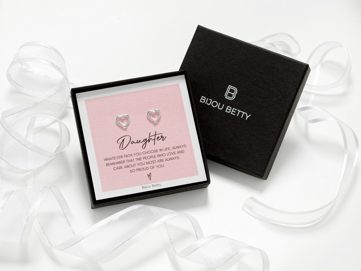 925 silver heart earrings, perfect for daughter proud of you gifts for graduations or jobs.