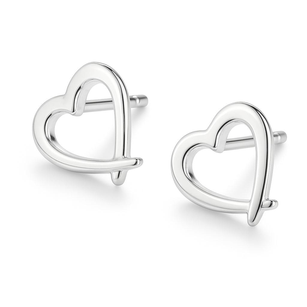 Gift for Friend, Birthday, Christmas, Thank You | Heart Open Stud Earrings | Sterling Silver, Gold | Birthday Jewellery