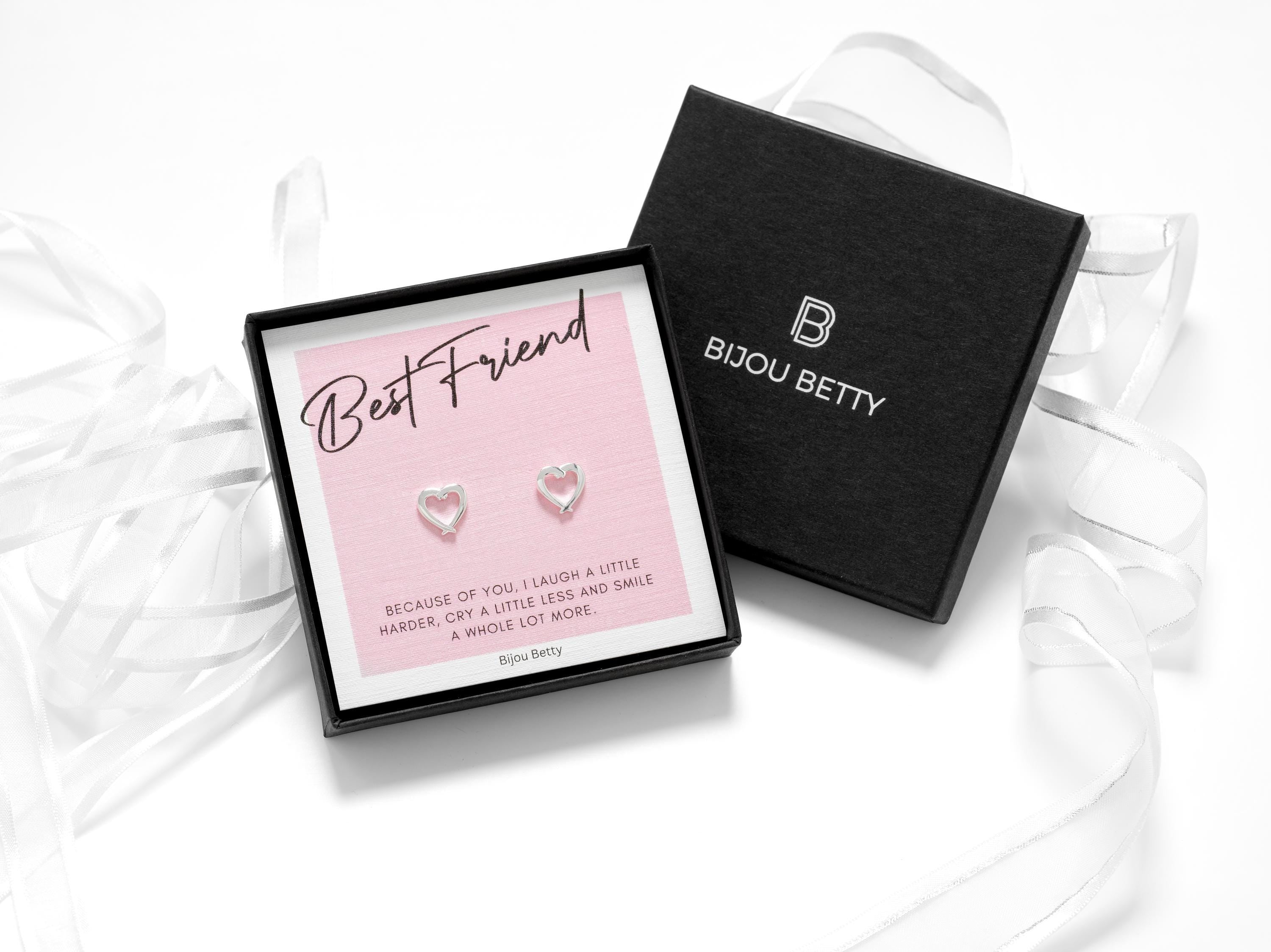 925 sterling silver heart earrings, birthday gift for best friend, 10mm pendants, Bijou Betty luxe gift box.