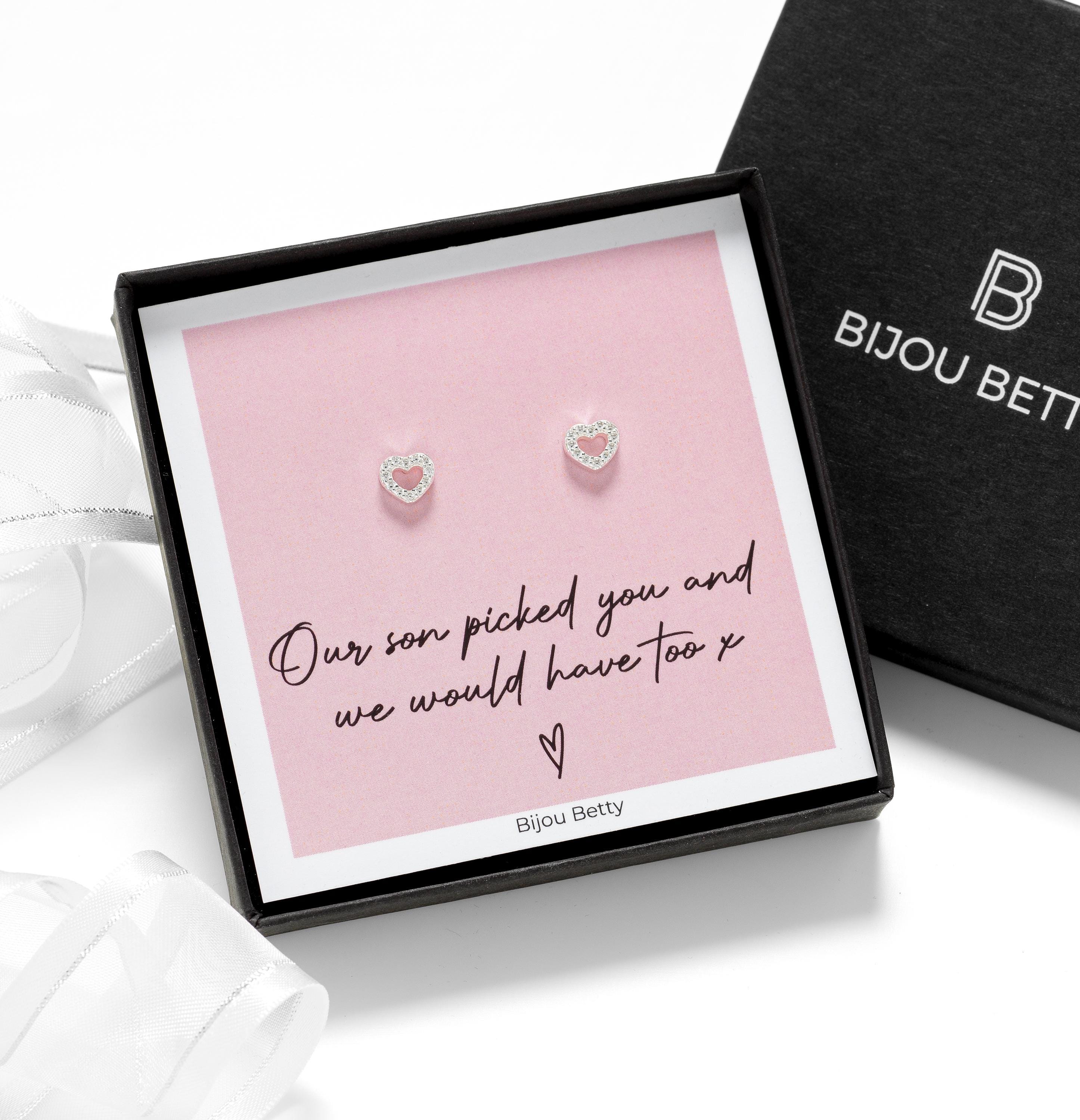 925 sterling silver earrings, bridal shower gift for daughter-in-law, 6mm heart studs, Bijou Betty luxe gift box with ribbon.
