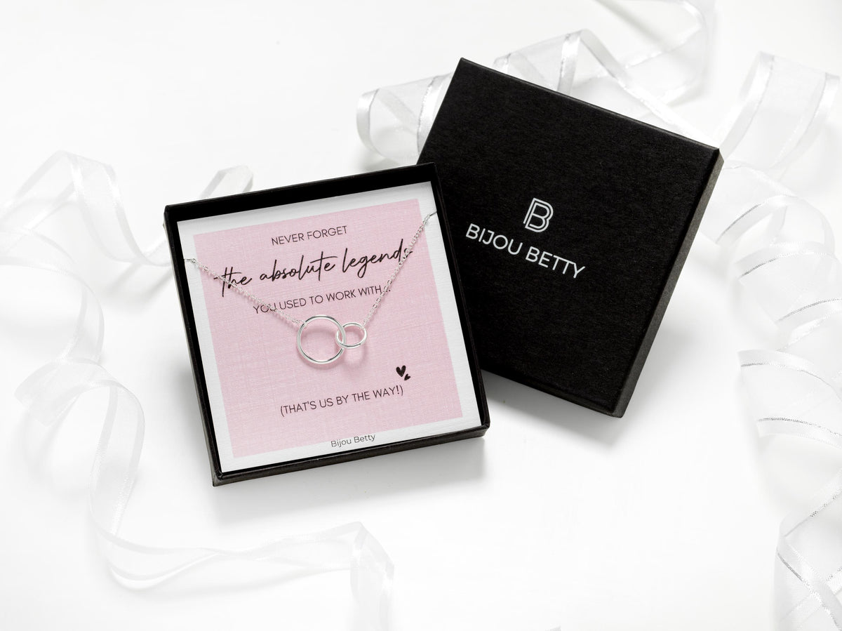 Colleague leaving gift. Sterling silver interlinked circles necklace in gift box.