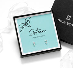 925 sterling silver earrings, sweet 16 gift for sister, 7mm heart studs with CZ, Bijou Betty luxe gift box.