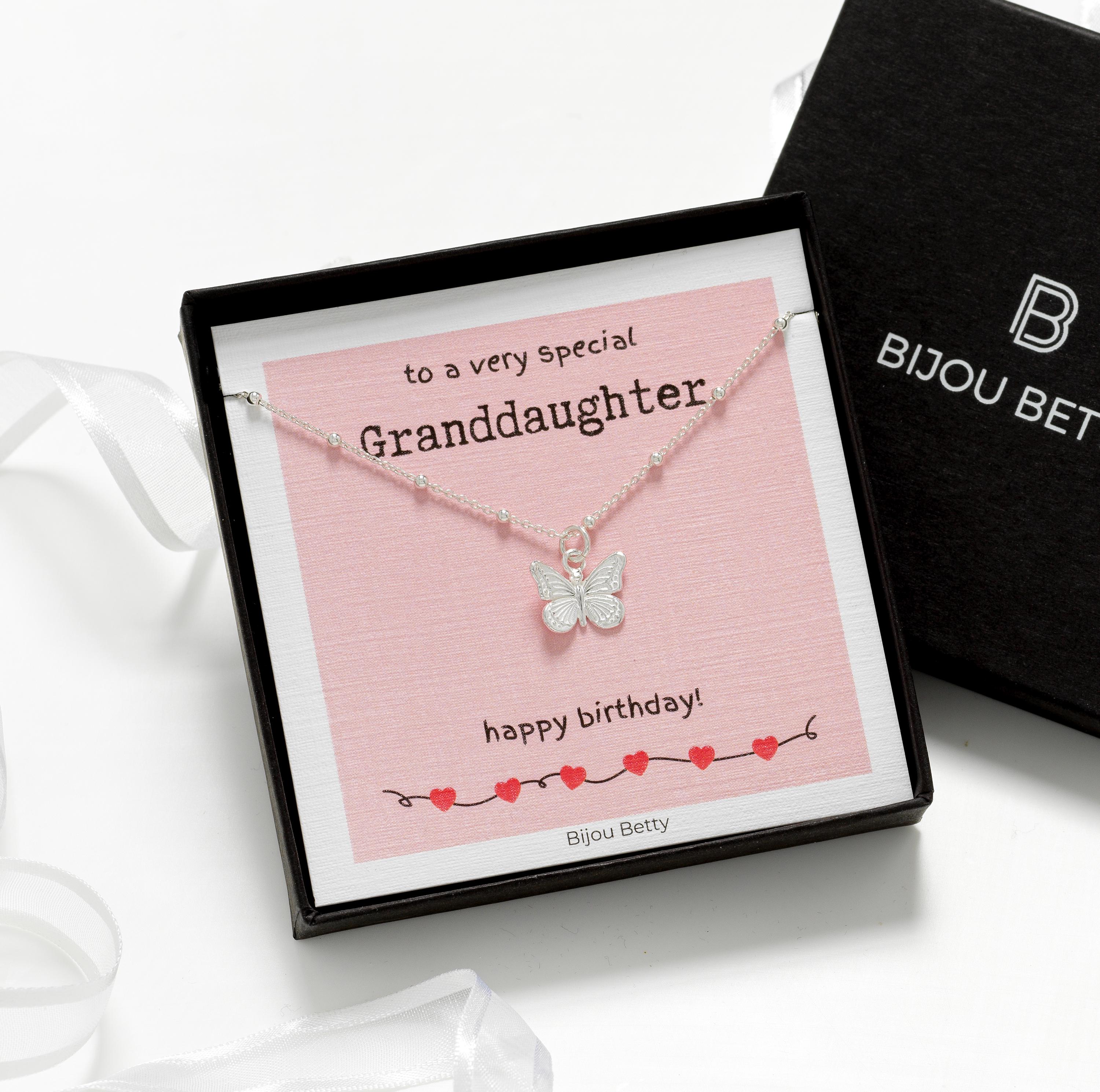 Close-up of Bijou Betty’s 925 silver butterfly necklace, 13mm x 11mm pendant, on 16–20 inch satellite chain, white background.