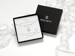 Sterling silver daisy necklace leaving gift for colleague, 12mm pendant, 16-18 inch chain, in Bijou Betty gift box.