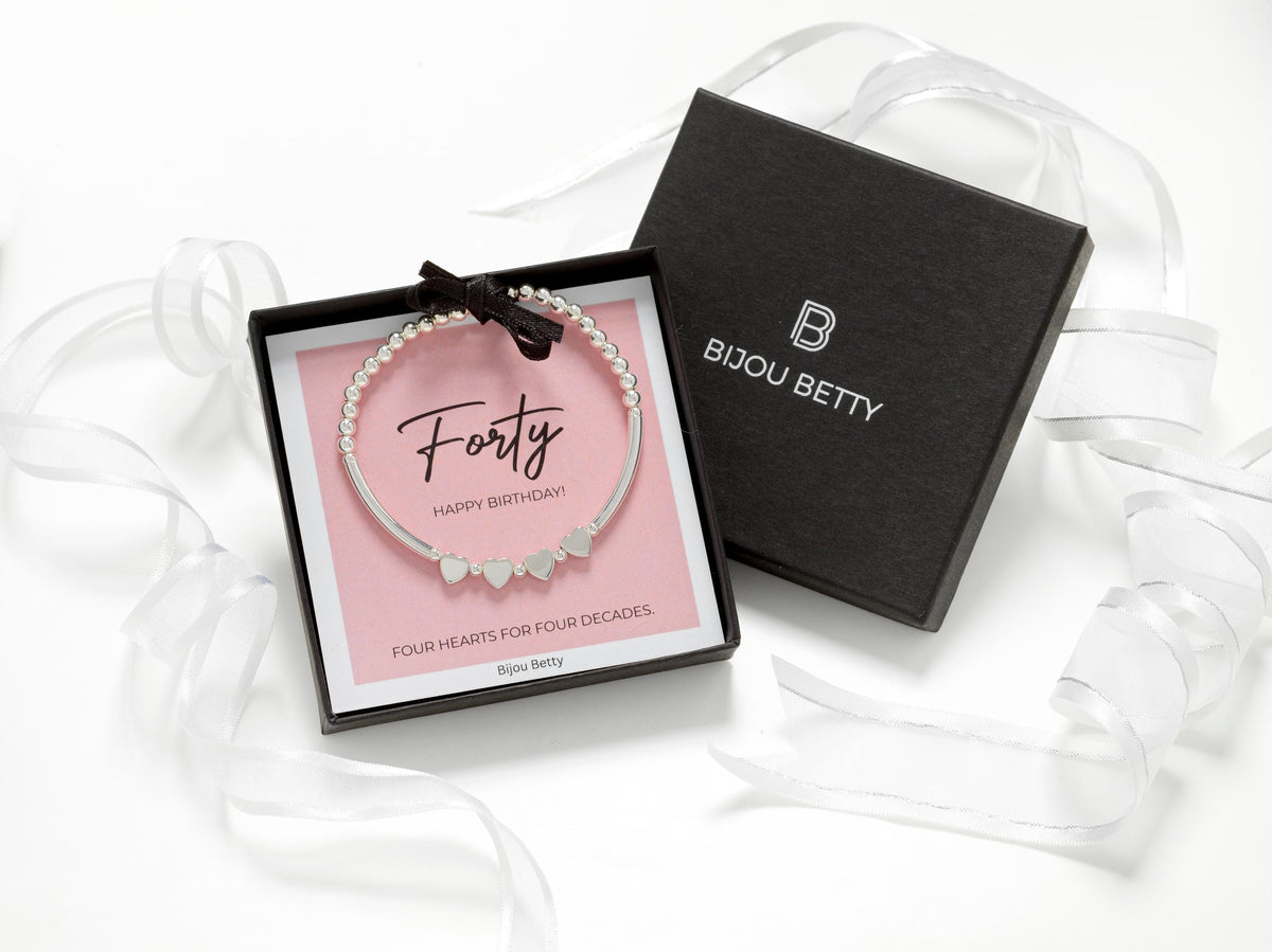925 Silver 40th Birthday 4 Heart Bracelet Gift