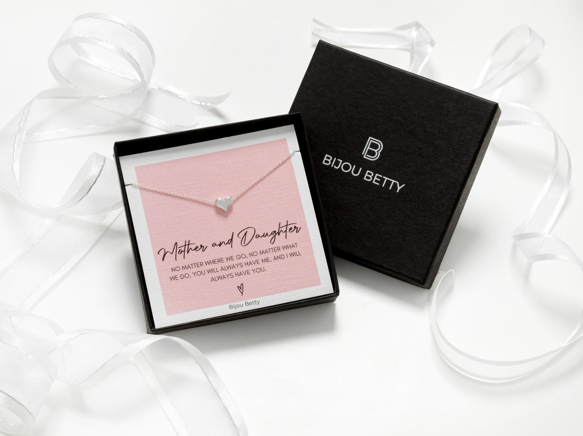 Sterling Silver Heart Necklace in Gift Box for Mother Daughter