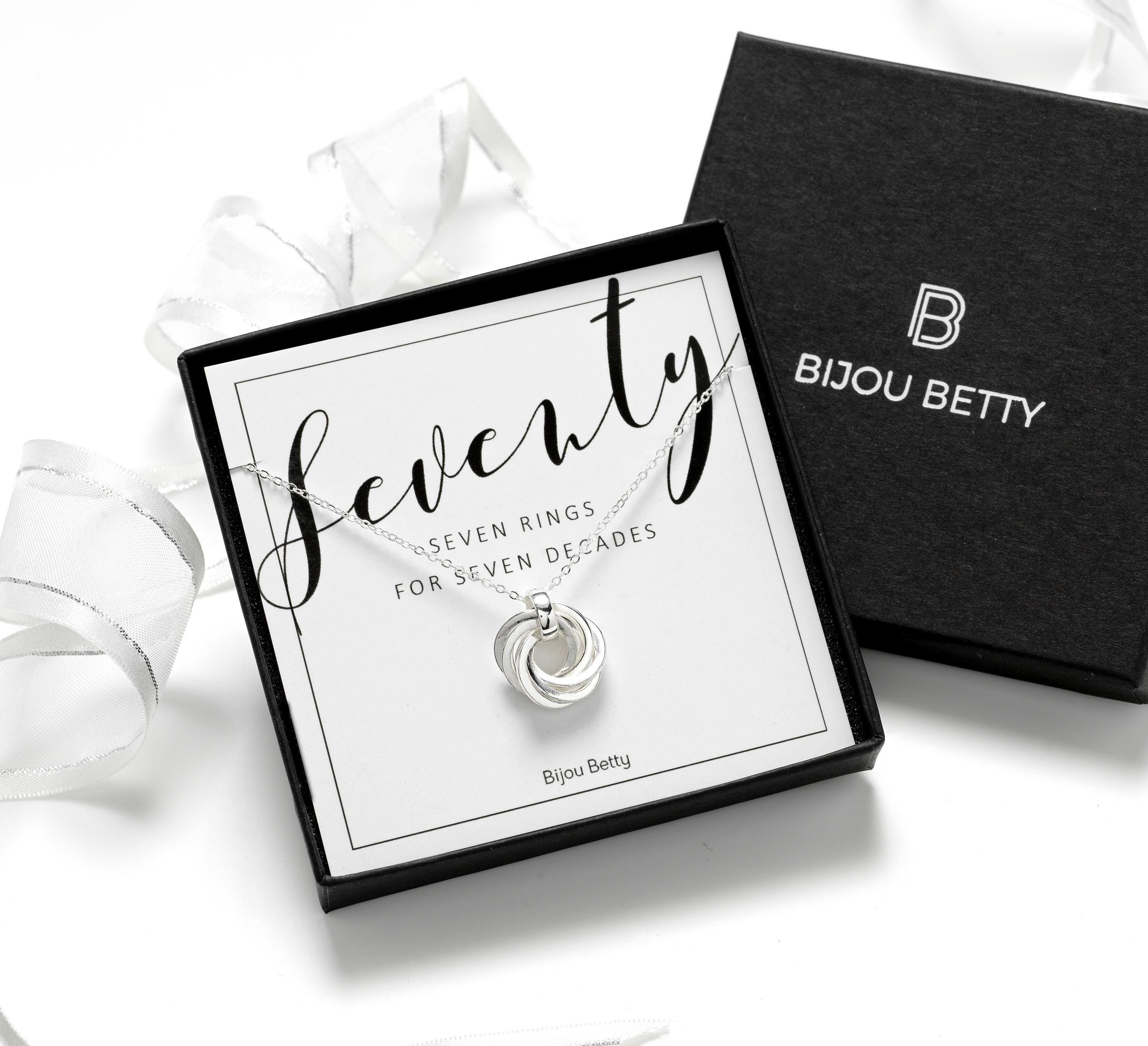 70th Birthday Silver Rings Necklace – Gift for Her