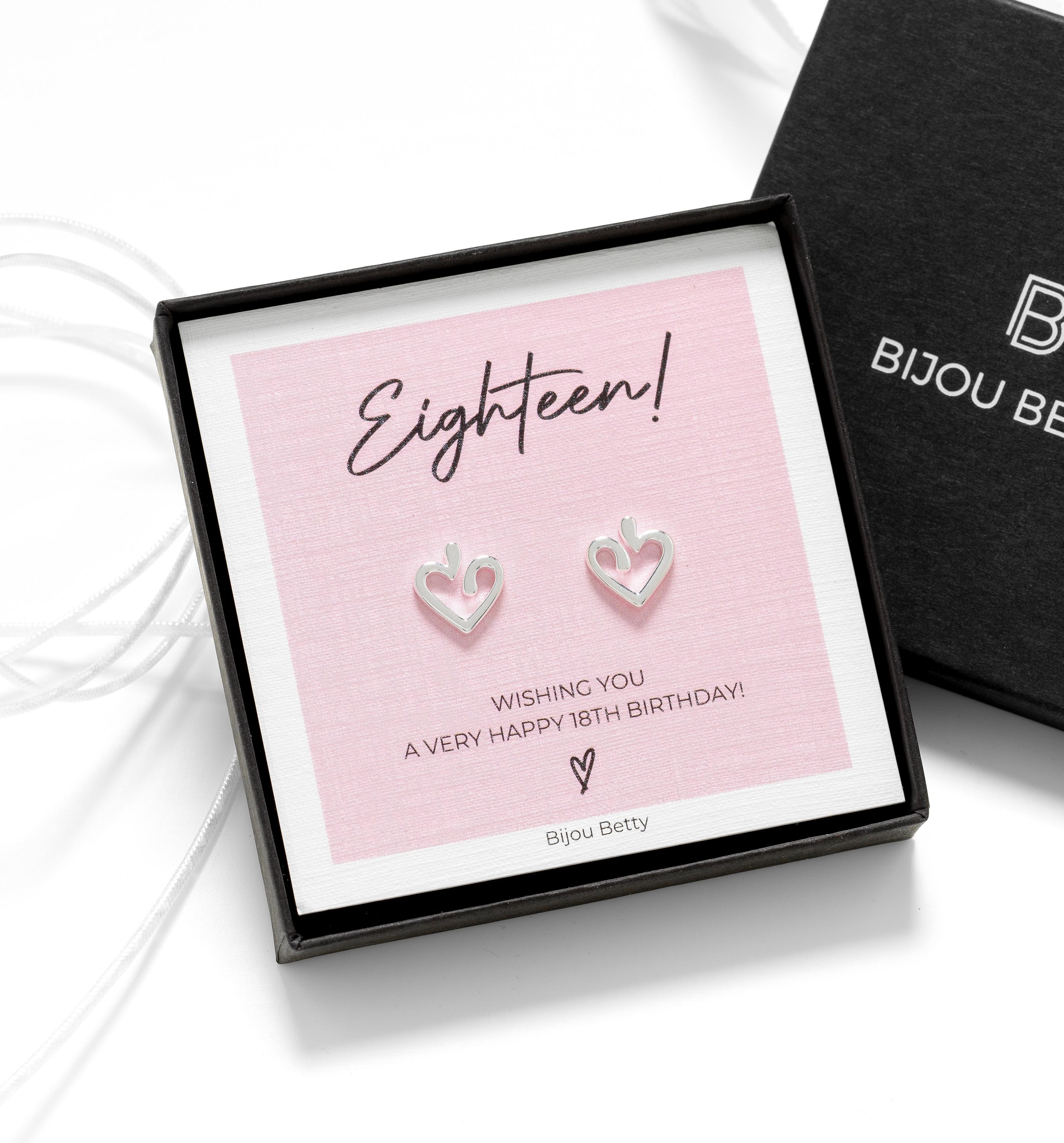 18th Birthday Earrings Sterling Silver Heart CZ Gift Keepsake Jewellery for Daughter Sister Friend Niece Granddaughter