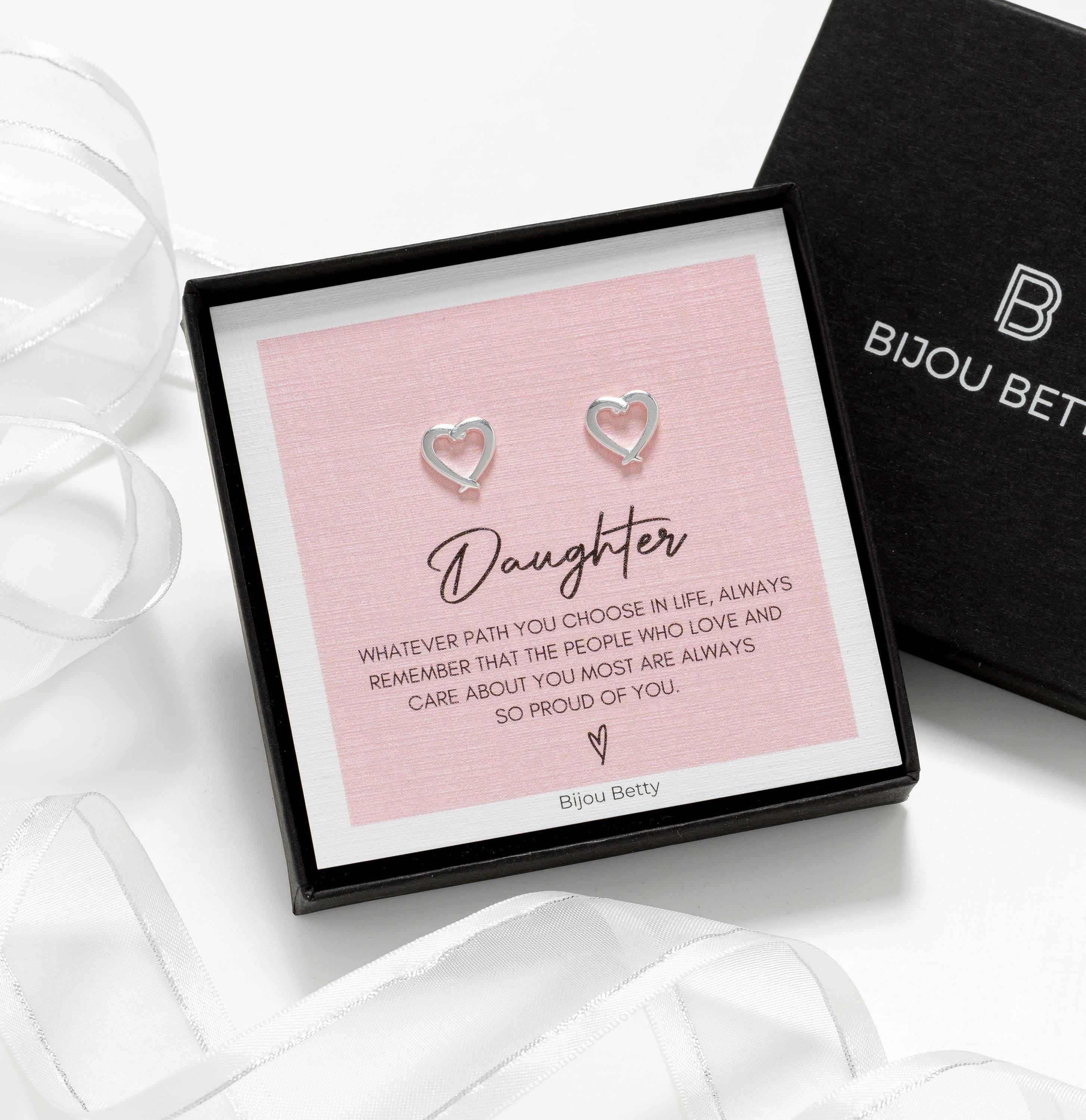 925 silver heart earrings, perfect for daughter proud of you gifts for graduations or jobs.