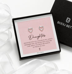 925 silver heart earrings, perfect for daughter proud of you gifts for graduations or jobs.