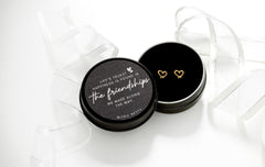 Gold-plated stainless steel 7mm heart stud earrings in Bijou Betty gift box with friendship quote, ideal for birthdays.