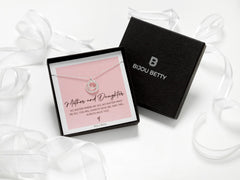 Sterling silver 3-ring necklace with CZ in Bijou Betty gift box with mother-daughter card, ideal for mums.