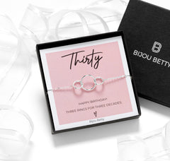 30th Birthday Sterling Silver 3-Ring Bracelet – Milestone Gift - Daughter, Sister, Wife or Friend