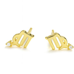 Close-up of 925 silver 6.5mm Virgo zodiac earrings with CZ, perfect for birthday gifts for sisters or friends.