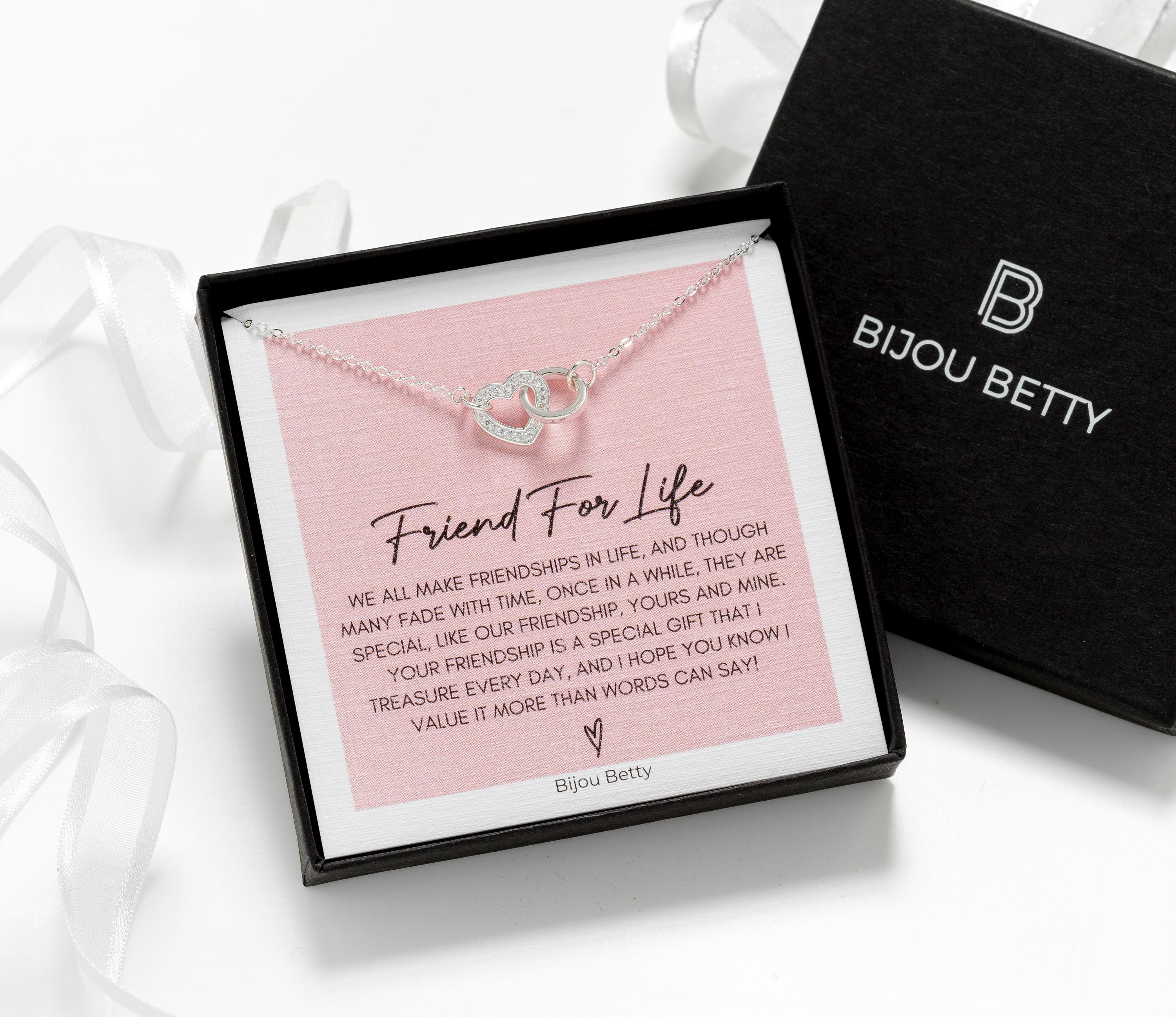 Bijou Betty best friend necklace with gift bag, tissue, and customised tag, great for Christmas or just-because gifts.