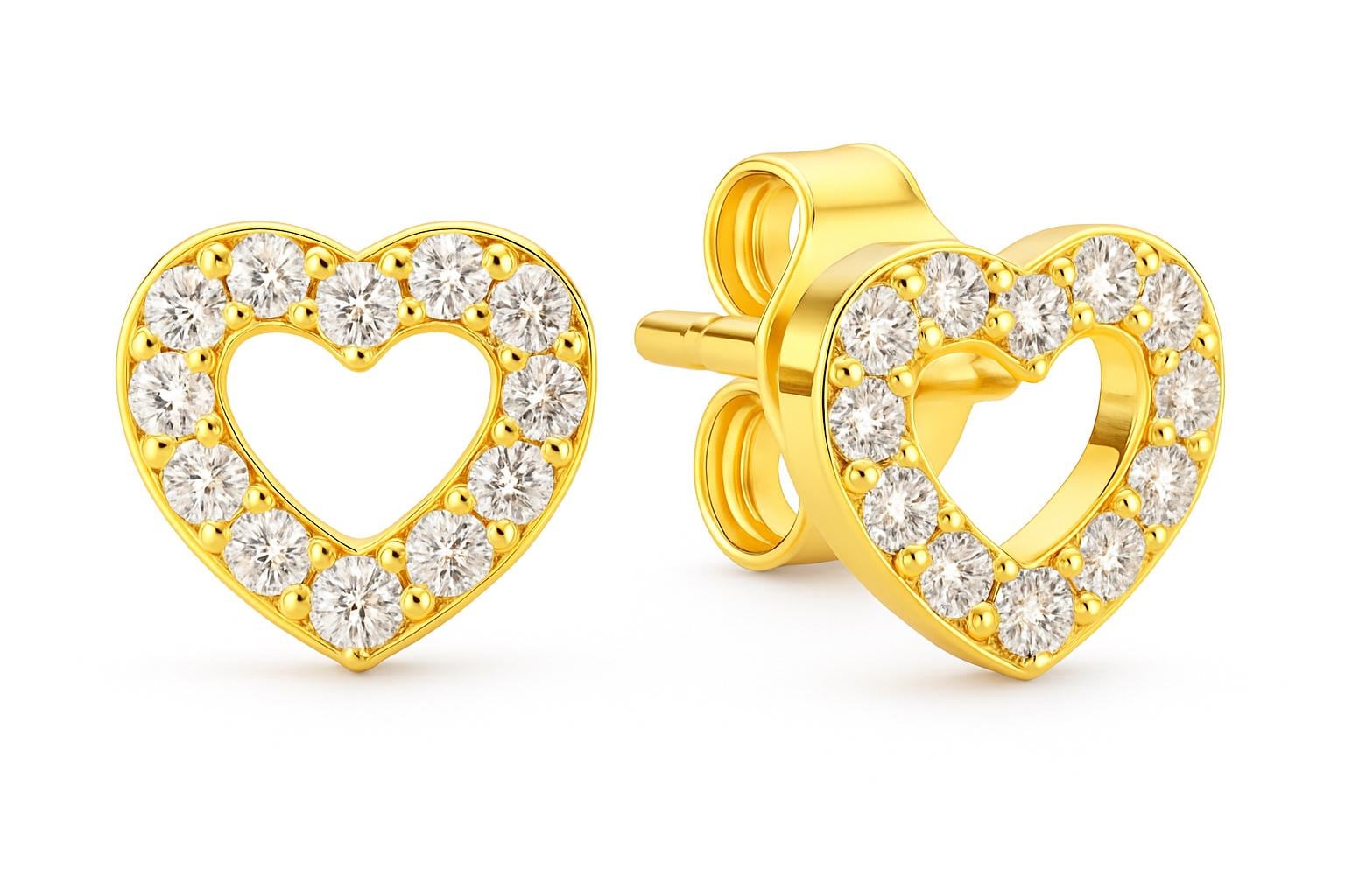 Gold plated heart studs with cubic zirconia stones.