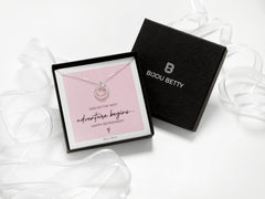 Close-up of 925 silver three-ring necklace with CZ, perfect for retirement gifts for colleagues.