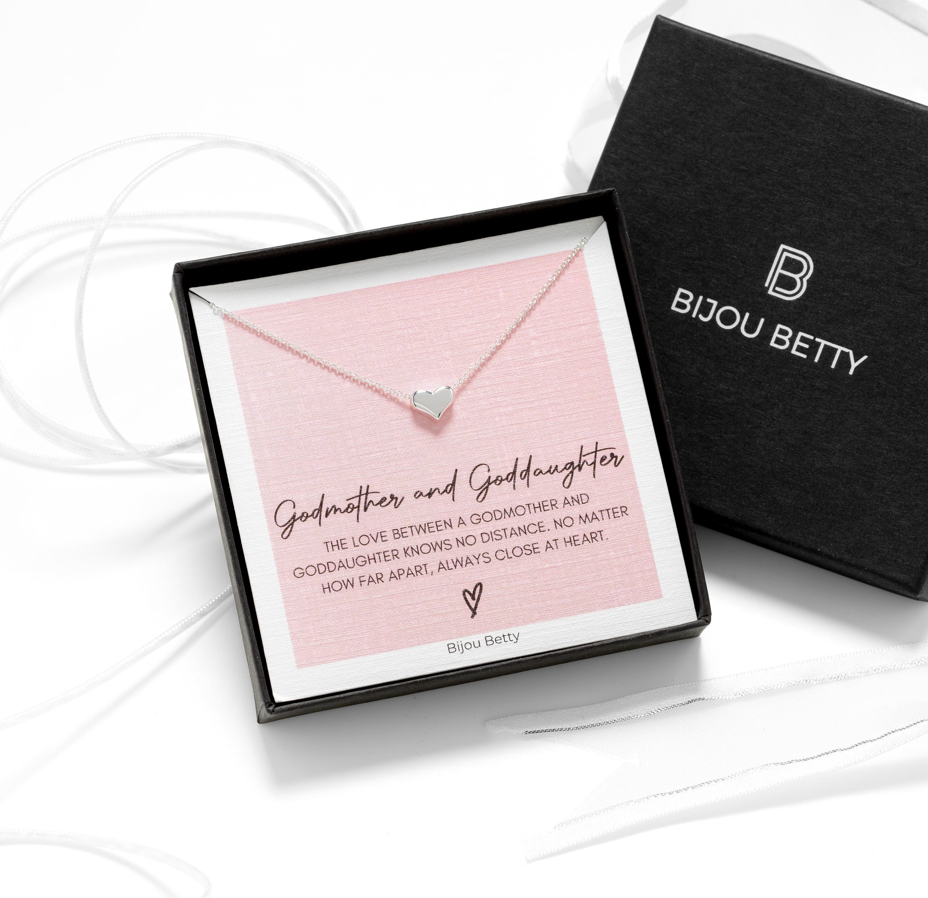 Bijou Betty godmother necklace with gift bag, tissue, and customised tag, great for Christmas gifts.