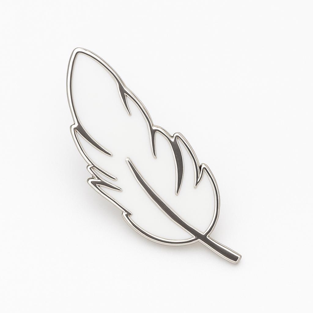 white enamel feather pin badge.
