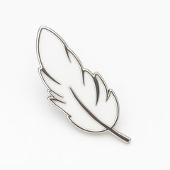 white enamel feather pin badge.