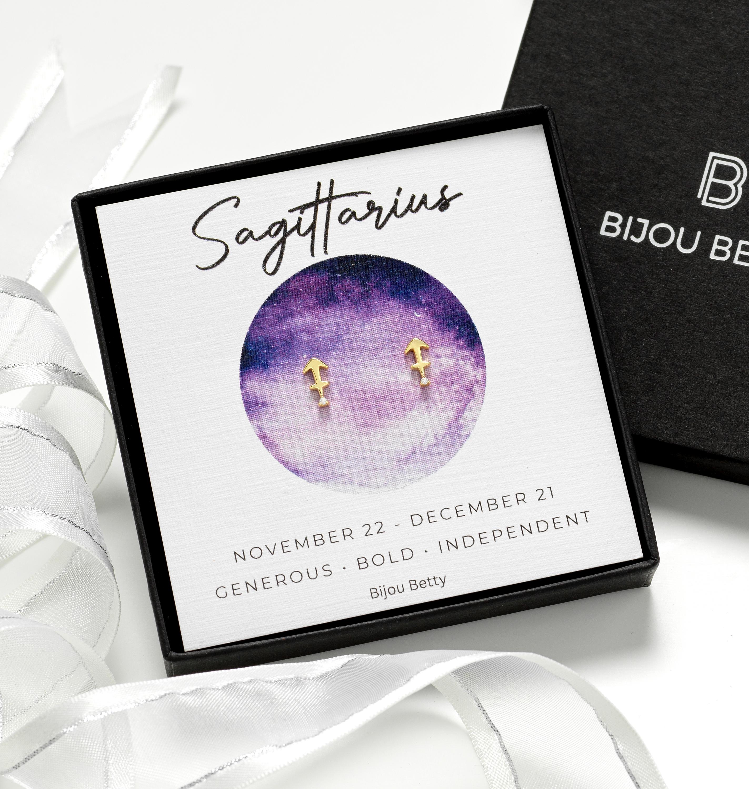 Sagittarius Zodiac Gold Plated Earrings – Birthday Gift for Daughter, Sister, or Friend