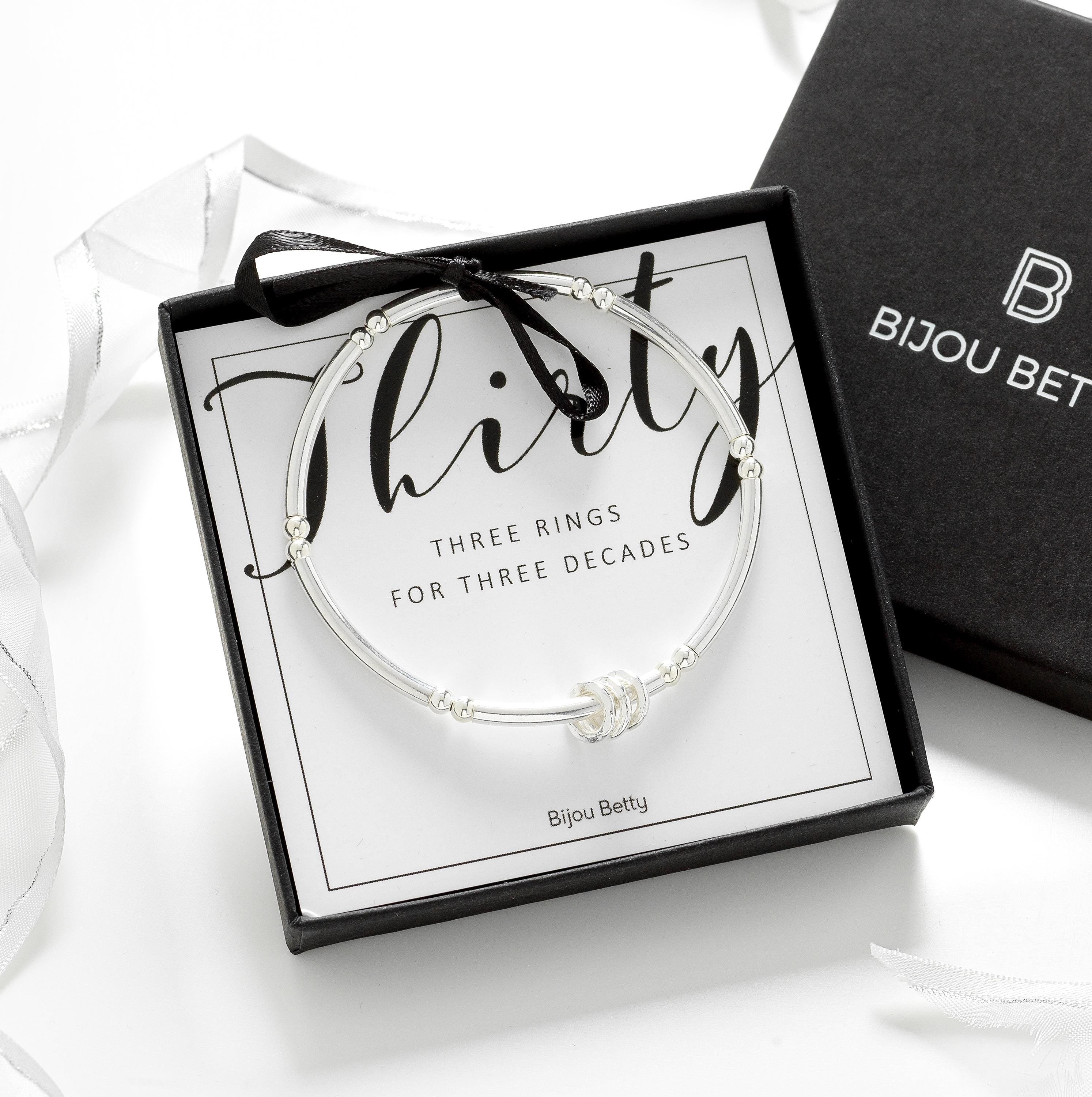 Sterling Silver 30th Birthday 3 Ring Bracelet Gift