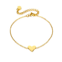 Close-up of gold-plated stainless steel heart bracelet, perfect for thank you gifts for sisters.