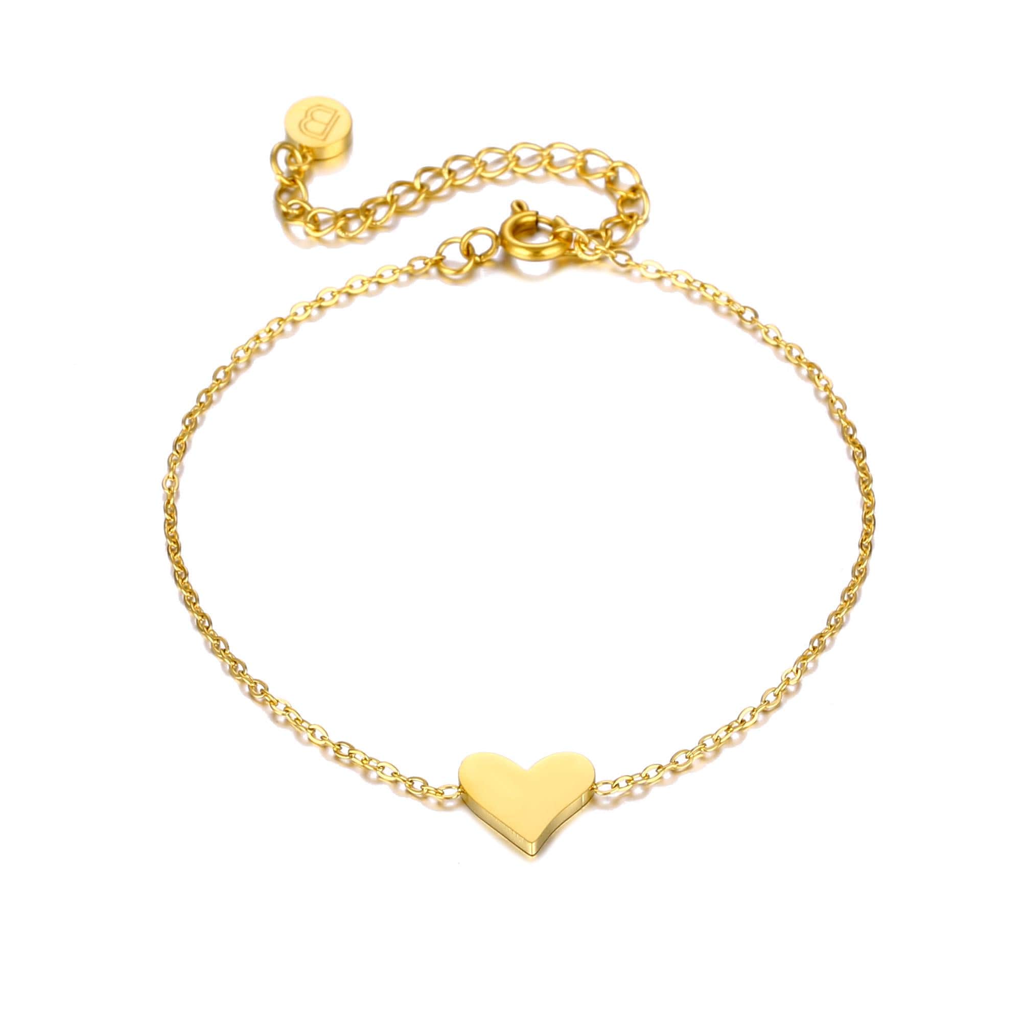 Close-up of gold-plated stainless steel heart bracelet, perfect for Christmas gifts for grandmother.