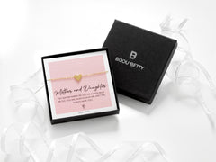 18k gold-plated 10mm heart bracelet in Bijou Betty box with mother-daughter card, ideal for birthdays.
