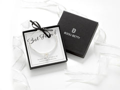 Sterling silver heart bead bracelet in Bijou Betty box with friend card, ideal for birthdays.