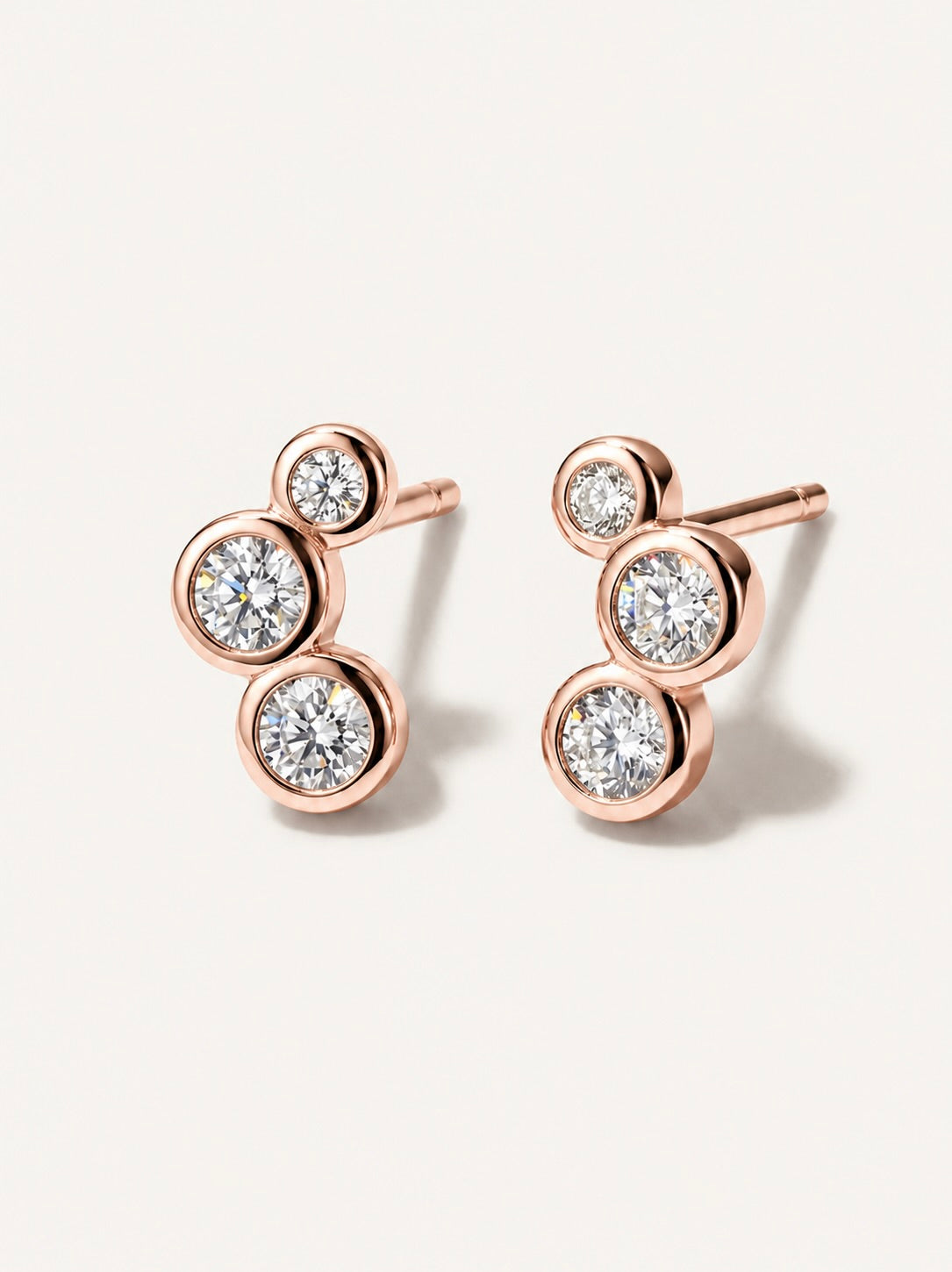 Rose gold plated cubic zirconia stud earrings on solid 925 sterling silver.