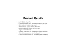 Product details of a silver ring with interlinked rings on a white background