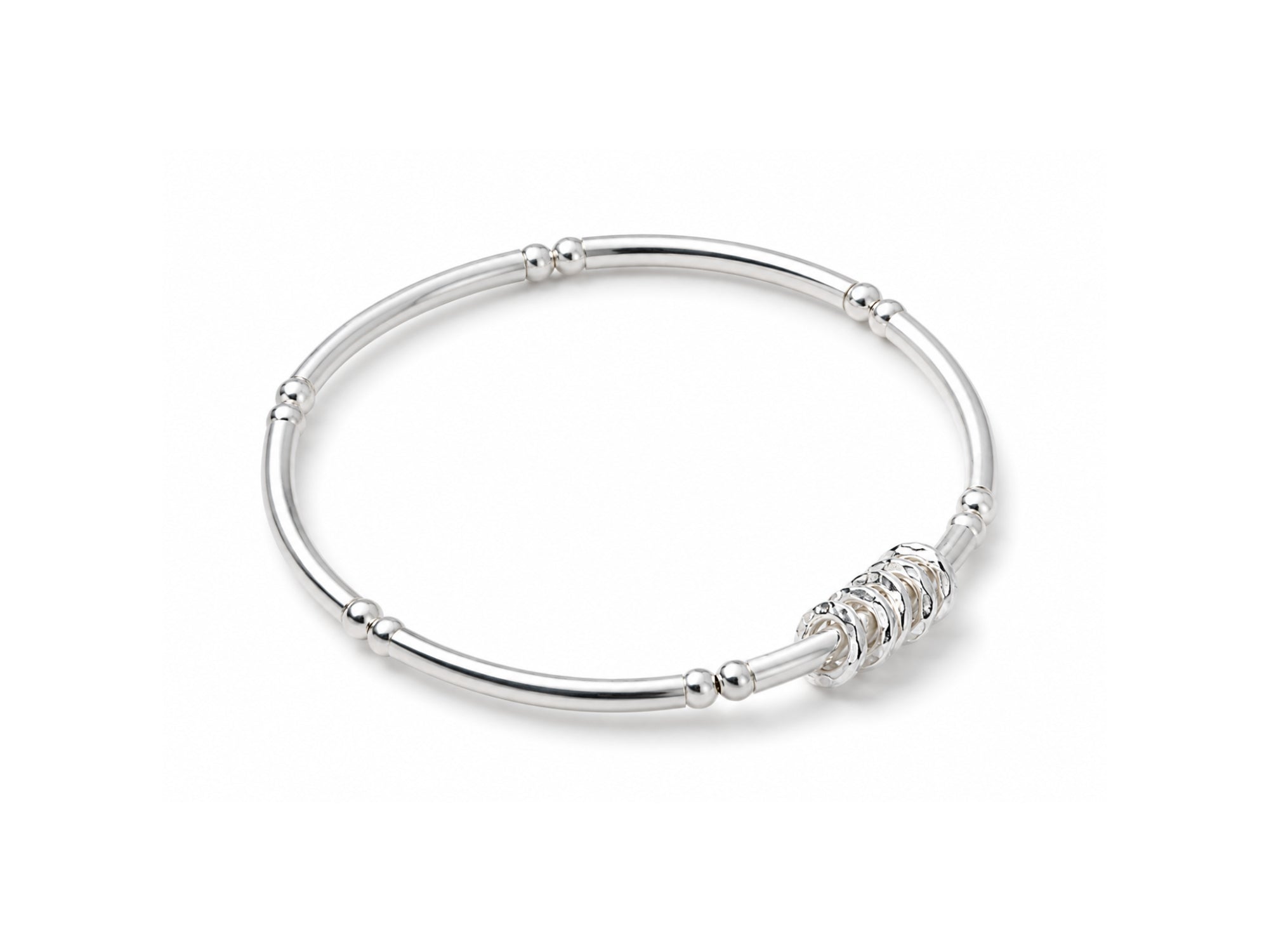 sterling silver 5 rings bracelet with 5 hammered rings